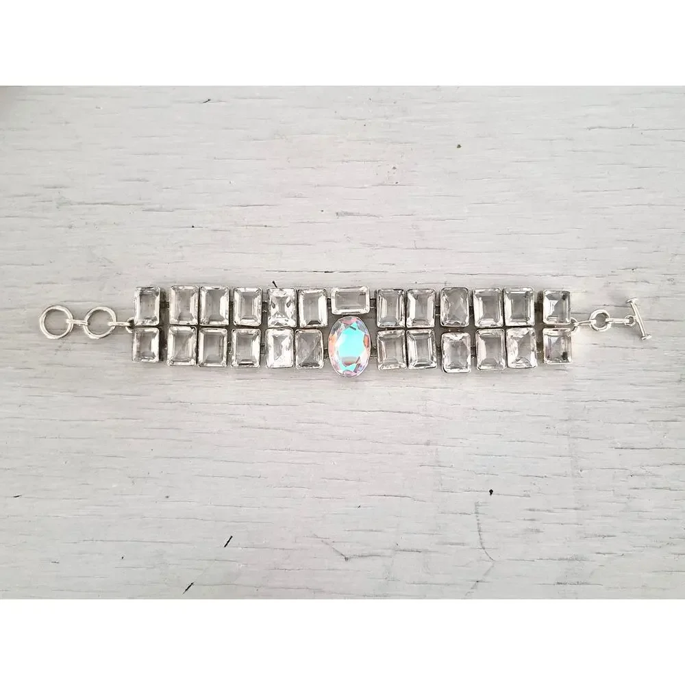 Vintage Chunky Heavy Silver-plated Crystal and AB Bracelet
